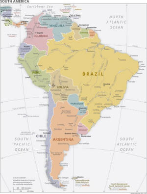 Politische Karte Südamerikas